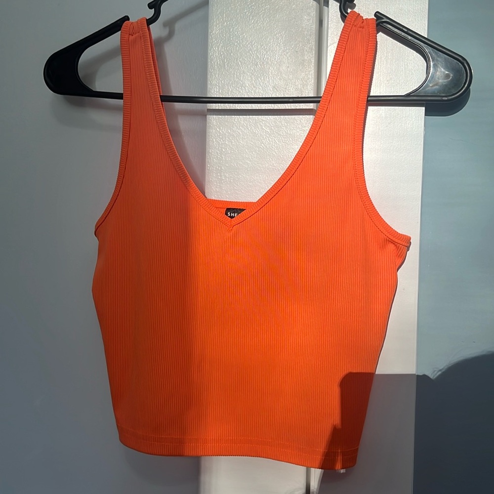 Shein Bright Orange Cropped Tank Top